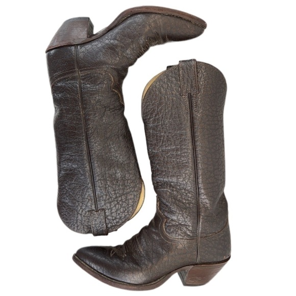 Vintage Justin Men’s Style 1310 Roper Dark Brown Bullhide Cowboy Boots - Picture 3 of 15